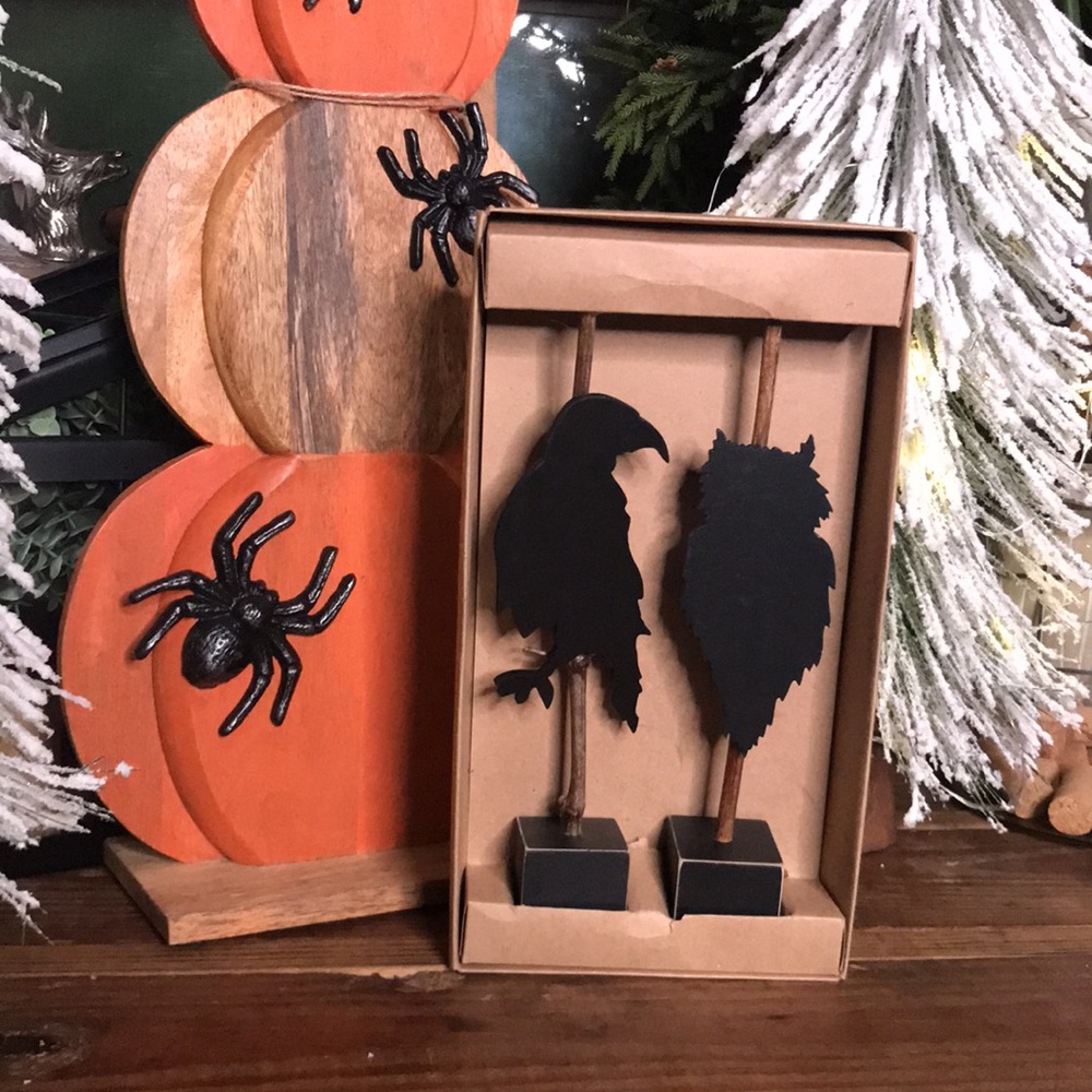 Pottery Barn Spooky Silhouette Shaped Owl and Crow Chalkboard Placard Stands 🦉